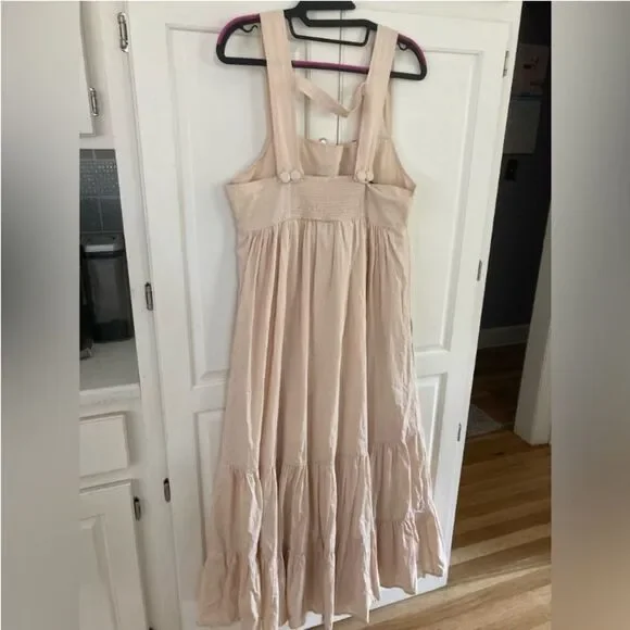 By Anthropologie Midi Apron Dress Ivory Cream with Pockets Small - Picture 4 of 12